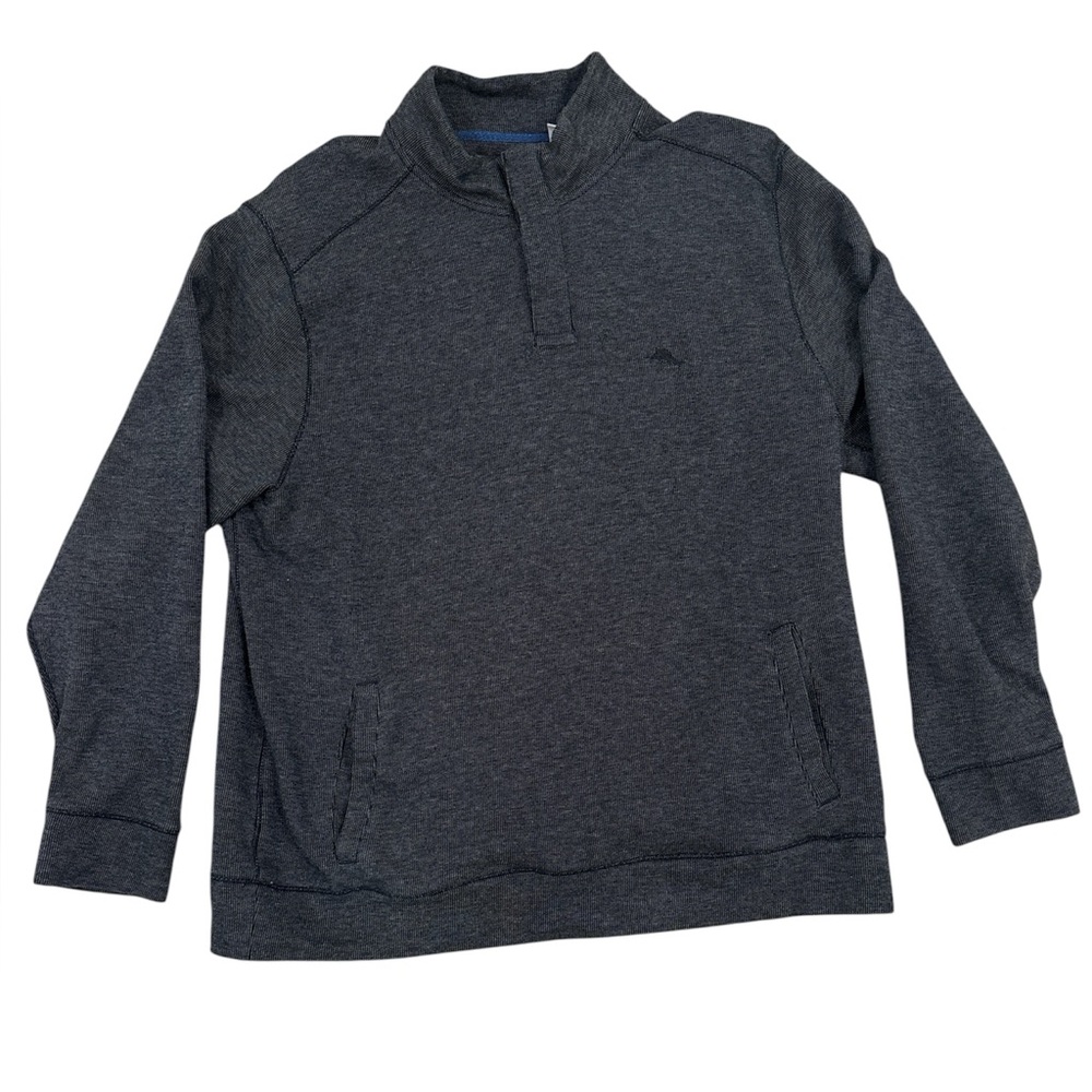 Tommy Bahama 1/4 Zip Pullover Sweater Mens Size Large Gray Black Logo